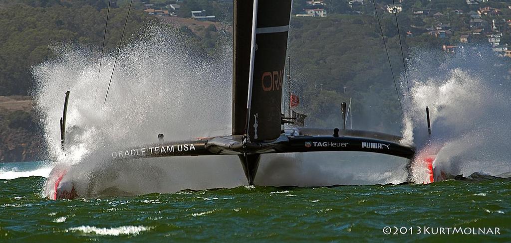 Oracle Team USA spear in on the start of race 18. America’s Cup - Day 14 © Kurt Molnar